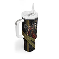 Nemesis Goddess Of Revenge Tumbler With Handle Winged Nemesis Scales Of Justice - Gold Greek Key