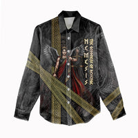 Nemesis Goddess Of Revenge Women Casual Shirt Winged Nemesis Scales Of Justice - Gold Greek Key