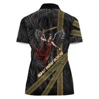 Nemesis Goddess Of Revenge Women Polo Shirt Winged Nemesis Scales Of Justice - Gold Greek Key