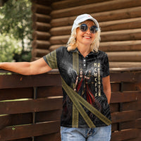Nemesis Goddess Of Revenge Women Polo Shirt Winged Nemesis Scales Of Justice - Gold Greek Key