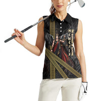 Nemesis Goddess Of Revenge Women Sleeveless Polo Shirt Winged Nemesis Scales Of Justice - Gold Greek Key