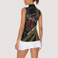 Nemesis Goddess Of Revenge Women Sleeveless Polo Shirt Winged Nemesis Scales Of Justice - Gold Greek Key