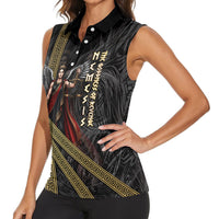 Nemesis Goddess Of Revenge Women Sleeveless Polo Shirt Winged Nemesis Scales Of Justice - Gold Greek Key