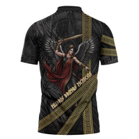 Nemesis Goddess Of Revenge Zipper Polo Shirt Winged Nemesis Scales Of Justice - Gold Greek Key