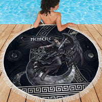 Nemesis Goddess Beach Blanket Winged Nemesis Crescent Moon Sword Greek Key