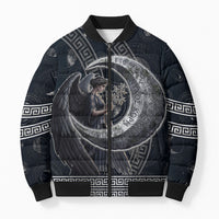 Nemesis Goddess Bomber Puffer Jacket Winged Nemesis Crescent Moon Sword Greek Key