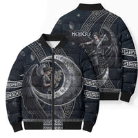 Nemesis Goddess Bomber Puffer Jacket Winged Nemesis Crescent Moon Sword Greek Key