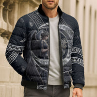 Nemesis Goddess Bomber Puffer Jacket Winged Nemesis Crescent Moon Sword Greek Key