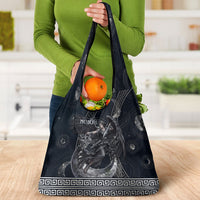 Nemesis Goddess Grocery Bag Winged Nemesis Crescent Moon Sword Greek Key