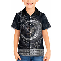Nemesis Goddess Kid Hawaiian Shirt Winged Nemesis Crescent Moon Sword Greek Key