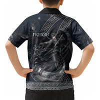 Nemesis Goddess Kid Hawaiian Shirt Winged Nemesis Crescent Moon Sword Greek Key