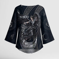 Nemesis Goddess Kimono Sleeve Blouse Winged Nemesis Crescent Moon Sword Greek Key