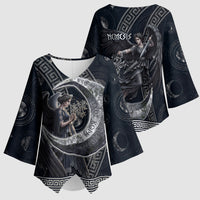 Nemesis Goddess Kimono Sleeve Blouse Winged Nemesis Crescent Moon Sword Greek Key