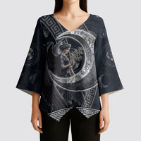 Nemesis Goddess Kimono Sleeve Blouse Winged Nemesis Crescent Moon Sword Greek Key