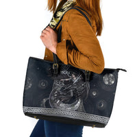 Nemesis Goddess Leather Tote Bag Winged Nemesis Crescent Moon Sword Greek Key