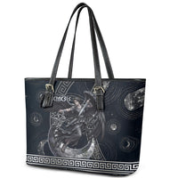 Nemesis Goddess Leather Tote Bag Winged Nemesis Crescent Moon Sword Greek Key