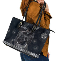 Nemesis Goddess Leather Tote Bag Winged Nemesis Crescent Moon Sword Greek Key