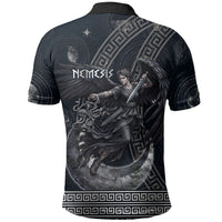 Nemesis Goddess Polo Shirt Winged Nemesis Crescent Moon Sword Greek Key