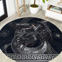 Nemesis Goddess Round Carpet Winged Nemesis Crescent Moon Sword Greek Key