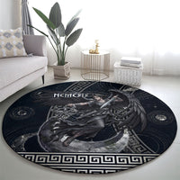 Nemesis Goddess Round Carpet Winged Nemesis Crescent Moon Sword Greek Key