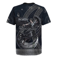 Nemesis Goddess Rugby Jersey Winged Nemesis Crescent Moon Sword Greek Key