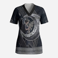 Nemesis Goddess Scrub Top Winged Nemesis Crescent Moon Sword Greek Key