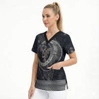 Nemesis Goddess Scrub Top Winged Nemesis Crescent Moon Sword Greek Key