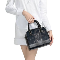 Nemesis Goddess Shoulder Handbag Winged Nemesis Crescent Moon Sword Greek Key