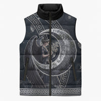 Nemesis Goddess Sleeveless Puffer Jacket Winged Nemesis Crescent Moon Sword Greek Key