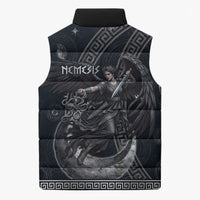 Nemesis Goddess Sleeveless Puffer Jacket Winged Nemesis Crescent Moon Sword Greek Key