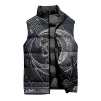 Nemesis Goddess Sleeveless Puffer Jacket Winged Nemesis Crescent Moon Sword Greek Key