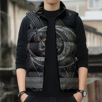 Nemesis Goddess Sleeveless Puffer Jacket Winged Nemesis Crescent Moon Sword Greek Key
