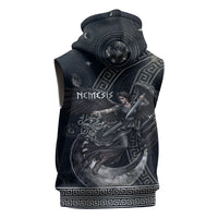 Nemesis Goddess Sleeveless Zip Hoodie Winged Nemesis Crescent Moon Sword Greek Key