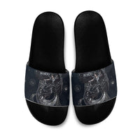 Nemesis Goddess Slide Sandals Winged Nemesis Crescent Moon Sword Greek Key