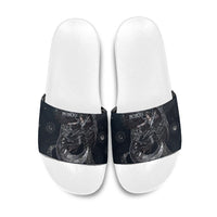 Nemesis Goddess Slide Sandals Winged Nemesis Crescent Moon Sword Greek Key
