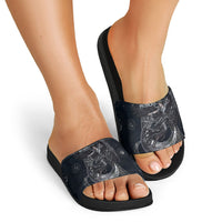 Nemesis Goddess Slide Sandals Winged Nemesis Crescent Moon Sword Greek Key