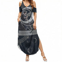 Nemesis Goddess Summer Maxi Dress Winged Nemesis Crescent Moon Sword Greek Key