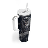 Nemesis Goddess Tumbler With Handle Winged Nemesis Crescent Moon Sword Greek Key