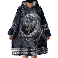 Nemesis Goddess Wearable Blanket Hoodie Winged Nemesis Crescent Moon Sword Greek Key