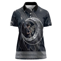 Nemesis Goddess Women Polo Shirt Winged Nemesis Crescent Moon Sword Greek Key