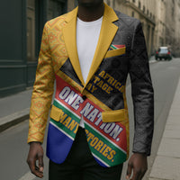 Personalized South Africa Heritage Day Blazer One Nation Many Stories Geometric Flag Pattern