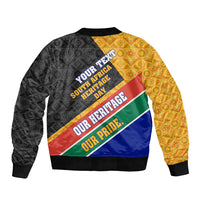 Personalized South Africa Heritage Day Bomber Jacket One Nation Many Stories Geometric Flag Pattern