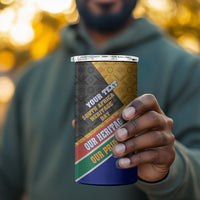 Personalized South Africa Heritage Day 4 in 1 Can Cooler Tumbler One Nation Many Stories Geometric Flag Pattern
