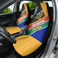 Personalized South Africa Heritage Day Car Seat Cover One Nation Many Stories Geometric Flag Pattern