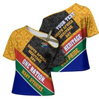 Personalized South Africa Heritage Day Cross Shoulder Shirt One Nation Many Stories Geometric Flag Pattern