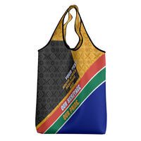 Personalized South Africa Heritage Day Grocery Bag One Nation Many Stories Geometric Flag Pattern