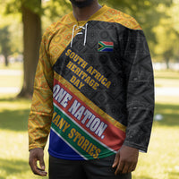 Personalized South Africa Heritage Day Hockey Jersey One Nation Many Stories Geometric Flag Pattern