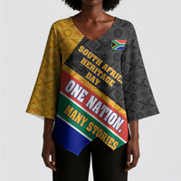 Personalized South Africa Heritage Day Kimono Sleeve Blouse One Nation Many Stories Geometric Flag Pattern