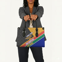 Personalized South Africa Heritage Day Leather Bag One Nation Many Stories Geometric Flag Pattern