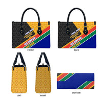 Personalized South Africa Heritage Day Leather Bag One Nation Many Stories Geometric Flag Pattern